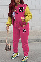 SUPER WHOLESALE | Two Tones Jacket Top & Jogger Pants in Rose Red