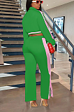 SUPER WHOLESALE | Side Strip Printed Crop Jacket Top & Straight Self-tied Pants in Green