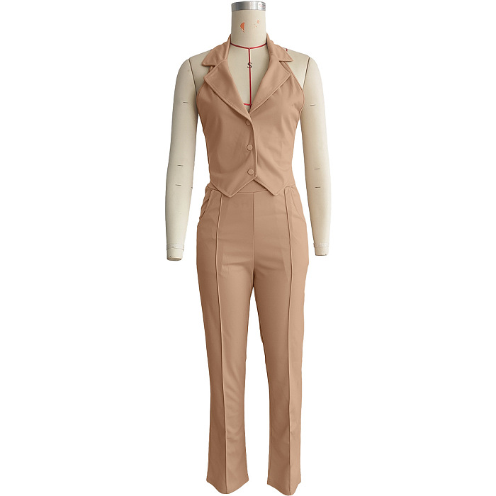SUPER WHOLESALE | Open Back Button Up Vest Suit