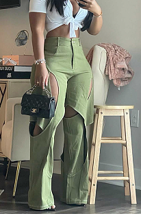 SUPER WHOLESALE | PATCHWORK CUT OUT HIGH WAIST STRAIGHT LEG PANTS