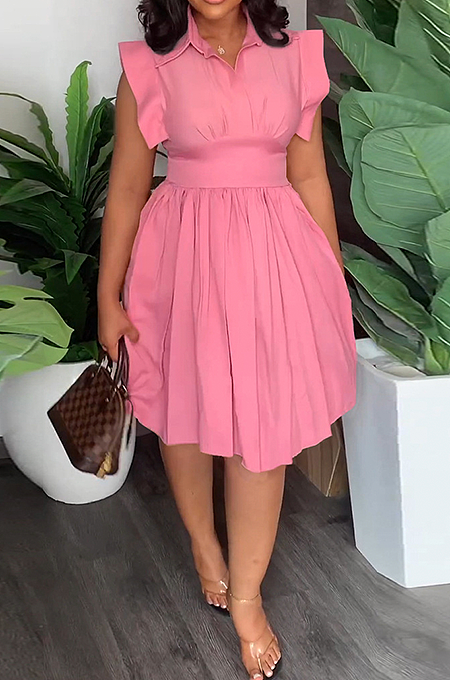 SUPER WHOLESALE | Shirt Collar A Line Skirt with Pleated Bottom