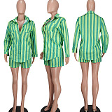 d8034 SUPER WHOLESALE | Two Tone Zebra Stripes Blouse Top & Short in Green