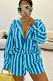 SUPER WHOLESALE | Two Tone Zebra Stripes Blouse Top & Short in Blue