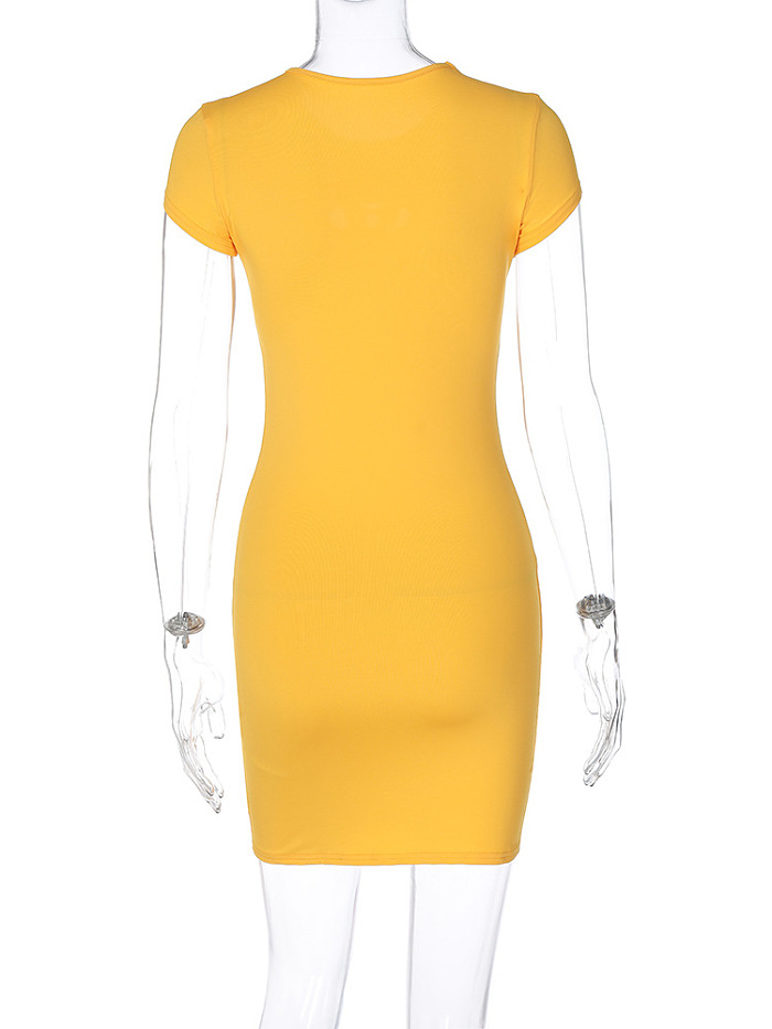 SUPER WHOLESALE | Embroidered Cap Sleeves Bodycon Dress in Yellow
