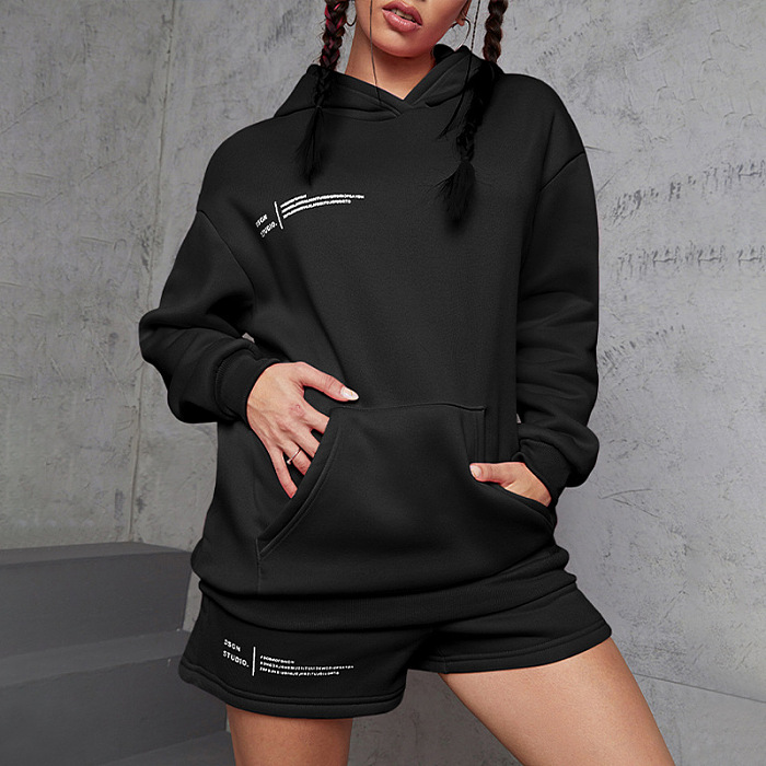 SUPER WHOLESALE | Hoodie Top & Shorts Set in Black