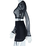 SUPER WHOLESALE |Chiffon Patchwork See-through Skirt Set