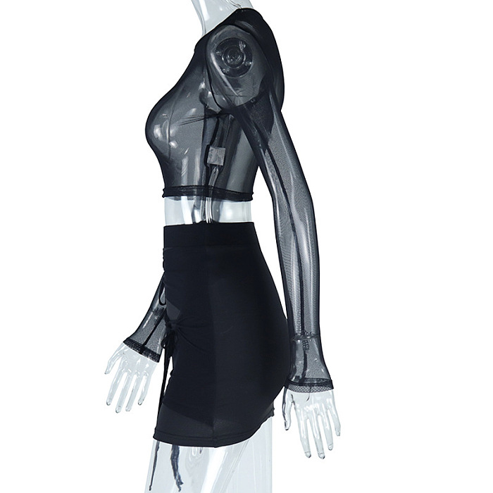 SUPER WHOLESALE |Chiffon Patchwork See-through Skirt Set