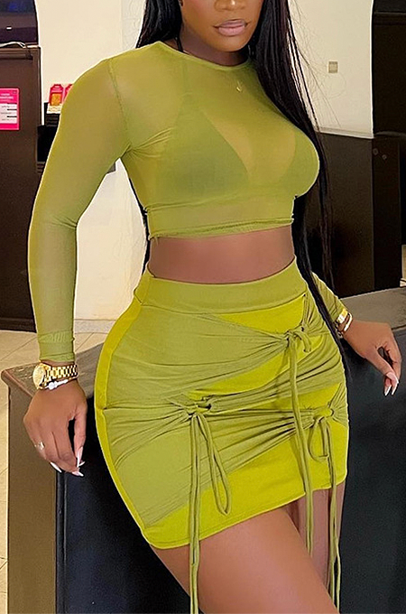 SUPER WHOLESALE |Chiffon Patchwork See-through Skirt Set