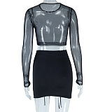 SUPER WHOLESALE |Chiffon Patchwork See-through Skirt Set
