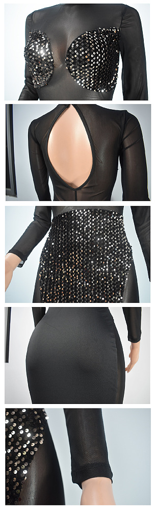 SUPER WHOLESALE | Back Hollow-out Sequins Patchwork See-through Dress