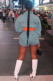 SUPER WHOLESALE | Denim Blue Button Up Jacket Top & Shorts with Side Chain Deco