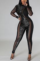 SUPER WHOLESALE | Back Hollow-out Sequins Patchwork See-through Jumpsuit