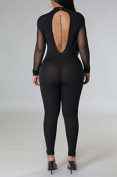 SUPER WHOLESALE | Back Hollow-out Sequins Patchwork See-through Jumpsuit