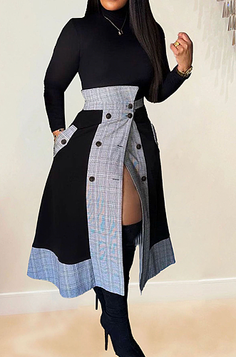 SUPER WHOLESALE | Tutle Neck Two Tones Button Up Skirt Set