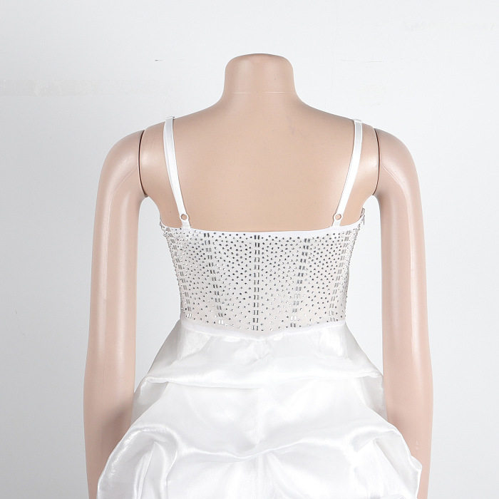 SUPER WHOLESALE | Rhinestone Deco Wave Bottom Maxi Dress in White
