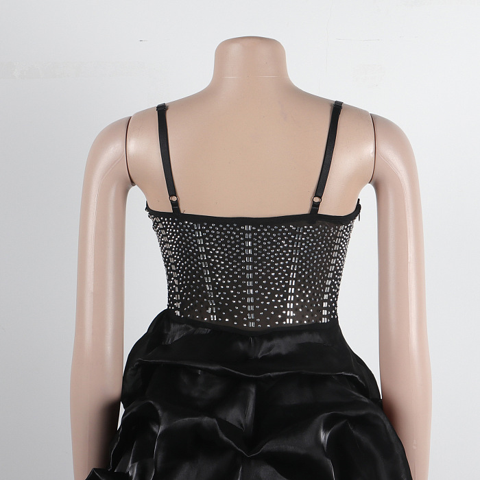 SUPER WHOLESALE | Rhinestone Deco Wave Bottom Maxi Dress