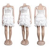 SUPER WHOLESALE | Rhinestone Deco Wave Bottom Maxi Dress in White