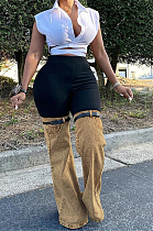 SUPER WHOLESALE | Two Tones Pactchwork Flare Bottom Pants