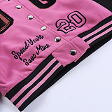SUPER WHOLESALE | Embroidered  Two Tones Button Up Baseball Jacket