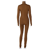 SUPER WHOLESALE | Turtle Neck Long Sleeve Jumpsuit in Coffee