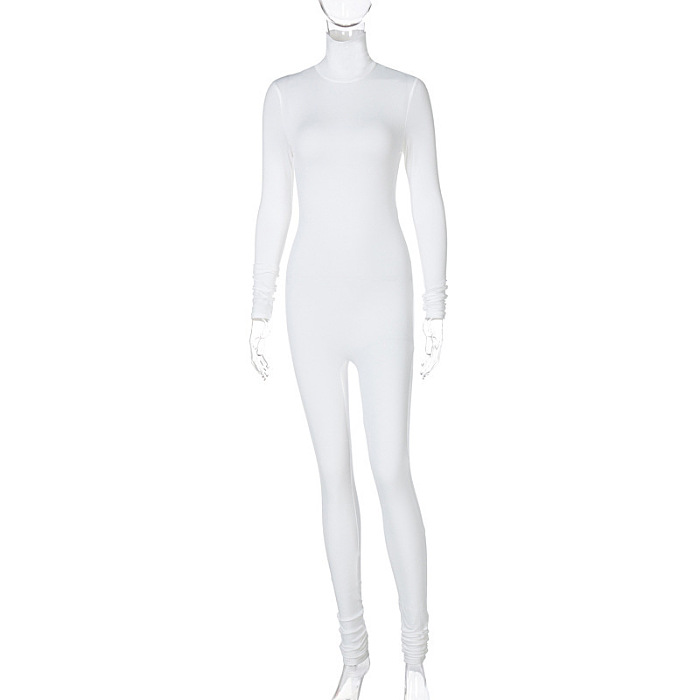SUPER WHOLESALE | Turtle Neck Long Sleeve Jumpsuit in White