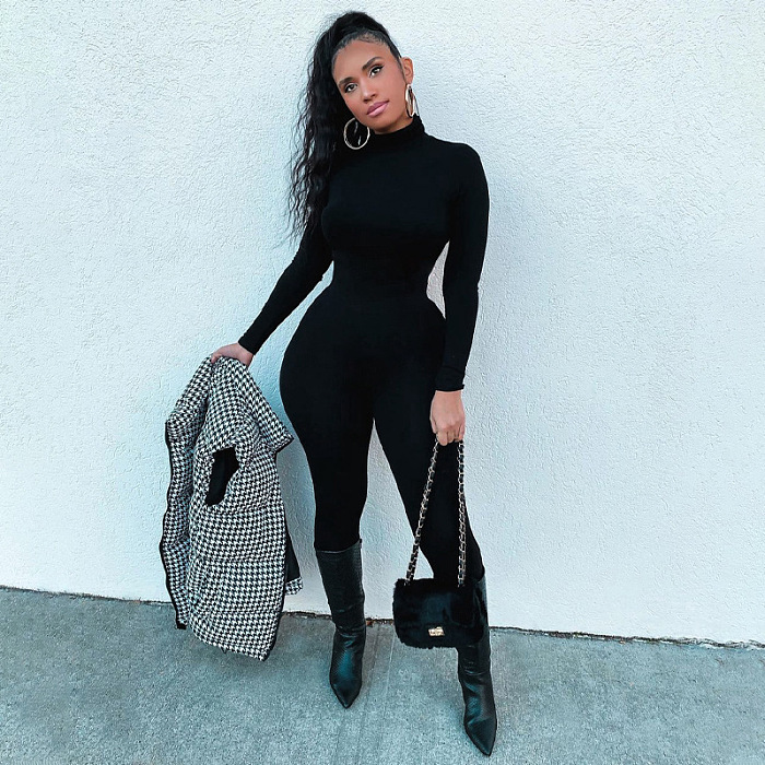 SUPER WHOLESALE | Turtle Neck Long Sleeve Jumpsuit