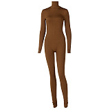 SUPER WHOLESALE | Turtle Neck Long Sleeve Jumpsuit in Coffee
