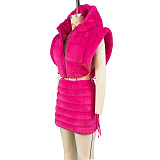 SUPER WHOLESALE | Furry Off Shoulder Hoodie Top & Skirt in Solid