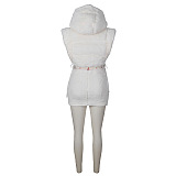 SUPER WHOLESALE | Furry Off Shoulder Hoodie Top & Skirt in Solid