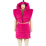 SUPER WHOLESALE | Furry Off Shoulder Hoodie Top & Skirt in Solid