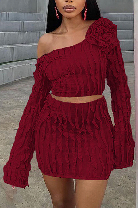 SUPER WHOLESALE | Wave Chiffon Long Sleeve Skirt Set
