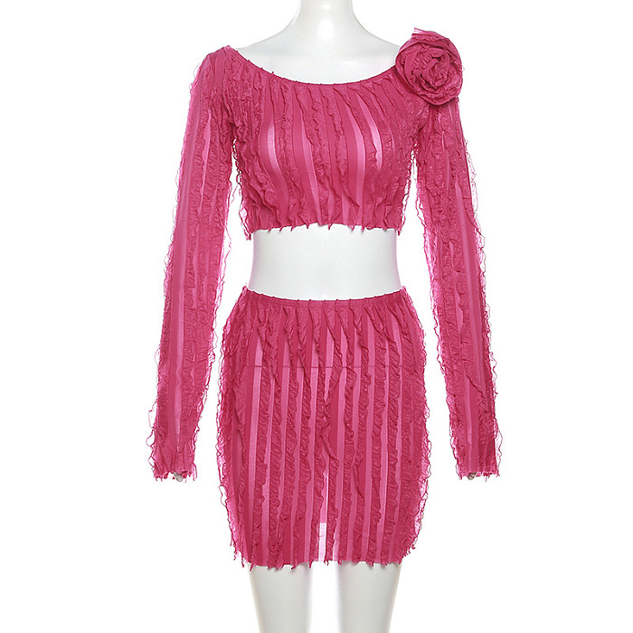 SUPER WHOLESALE | Wave Chiffon Long Sleeve Skirt Set