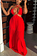 SUPER WHOLESALE | Flare Bottom Halter Open-back Dress in Red