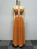 SUPER WHOLESALE | Flare Bottom Halter Open-back Dress in Orange