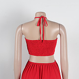 SUPER WHOLESALE | Flare Bottom Halter Open-back Dress in Red