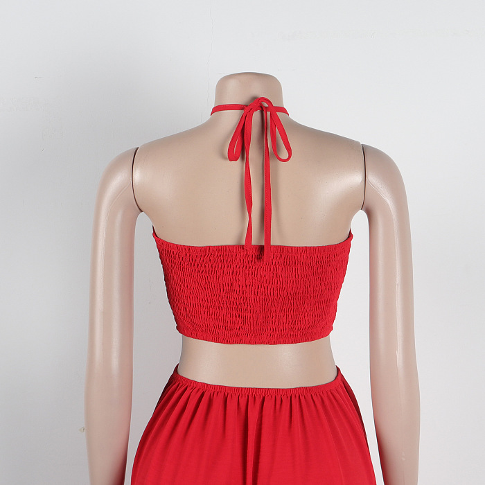 SUPER WHOLESALE | Flare Bottom Halter Open-back Dress in Red