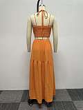 SUPER WHOLESALE | Flare Bottom Halter Open-back Dress in Orange