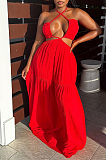 SUPER WHOLESALE | Flare Bottom Halter Open-back Dress in Red