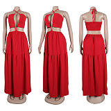 SUPER WHOLESALE | Flare Bottom Halter Open-back Dress in Red