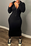 SUPER WHOLESALE | Pit Material Hoodie Zip Up Dress