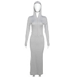 SUPER WHOLESALE | Pit Material Hoodie Zip Up Dress