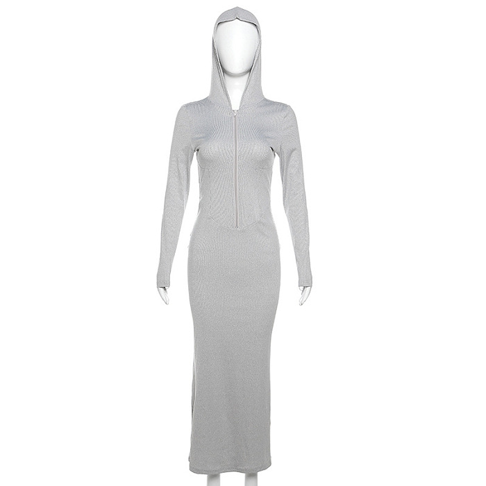 SUPER WHOLESALE | Pit Material Hoodie Zip Up Dress