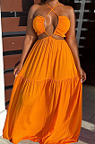 SUPER WHOLESALE | Flare Bottom Halter Open-back Dress in Orange