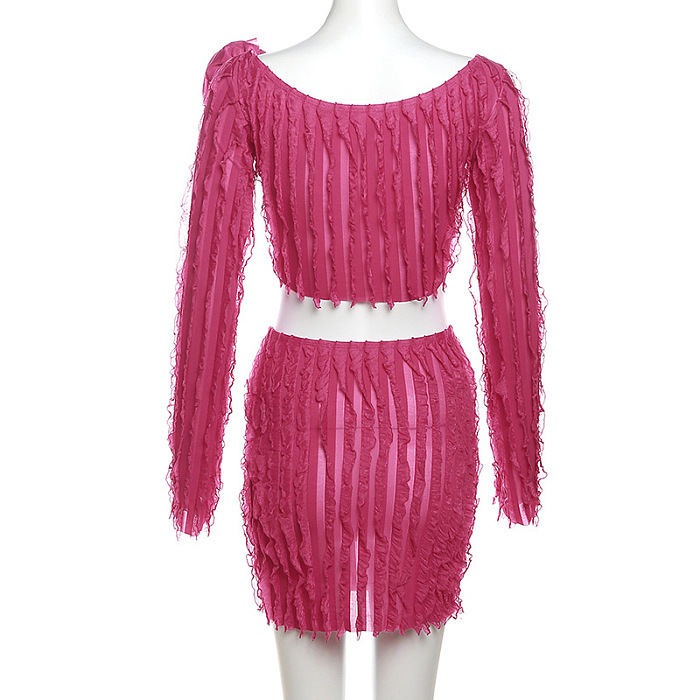 SUPER WHOLESALE | Wave Chiffon Long Sleeve Skirt Set
