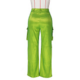 SUPER WHOLESALE | Elastic Fabric Cargo Pants in Green