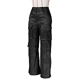 SUPER WHOLESALE | Elastic Fabric Cargo Pants in Black