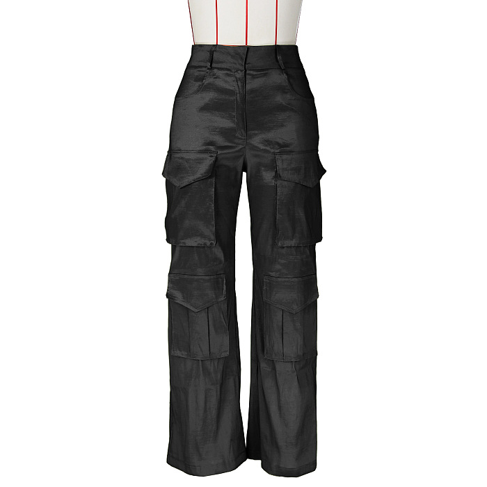 SUPER WHOLESALE | Elastic Fabric Cargo Pants in Black