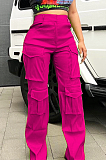 SUPER WHOLESALE | Elastic Fabric Cargo Pants in Rose Red