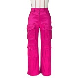 SUPER WHOLESALE | Elastic Fabric Cargo Pants in Rose Red
