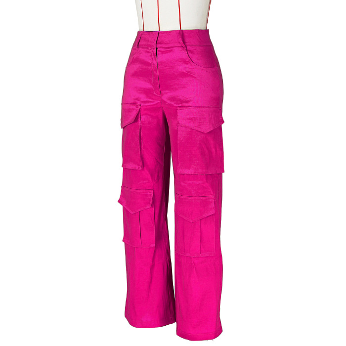 SUPER WHOLESALE | Elastic Fabric Cargo Pants in Rose Red